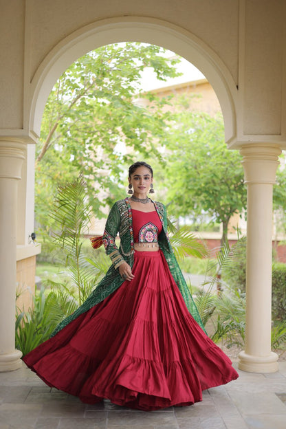 RangBhoomi Navratri 2026 Rayon Lehenga Set with Bandhani Shrug — Full-Stitched Festive Ensemble