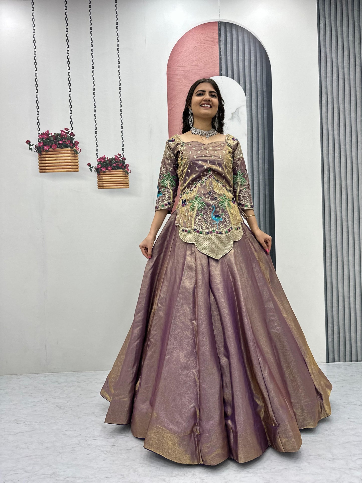 RangBhoomi Elegant Festival Lehenga Choli in Pure Silk Satin with Heavy Embroidery