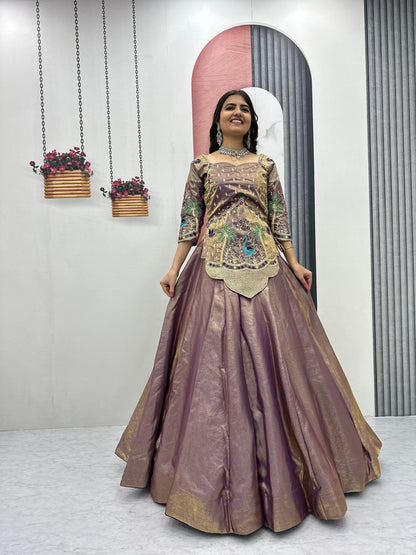 RangBhoomi Elegant Festival Lehenga Choli in Pure Silk Satin with Heavy Embroidery