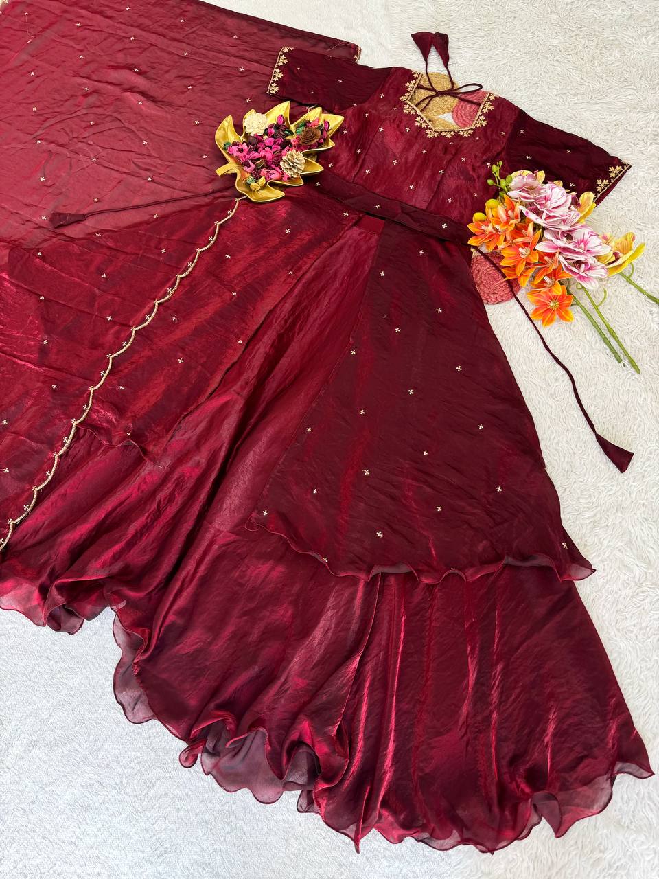 RangBhoomi Heavy Space Silk Double-Frill Lehenga Choli Set — Sequined Embroidery, Ready-to-Ship Rakshabandhan Special