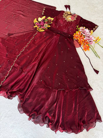 RangBhoomi Heavy Space Silk Double-Frill Lehenga Choli Set — Sequined Embroidery, Ready-to-Ship Rakshabandhan Special