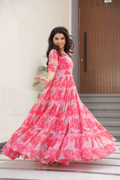 Full Flair Gown – Premium Printed Georgette, Ultimate Flare Elegance