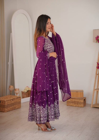 Premium Designer Anarkali Set with Embroidered Dupatta and Micro Cotton Pants – Elegant Festival and Party Wear