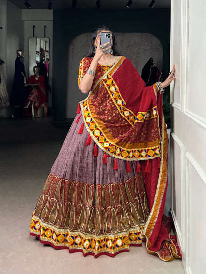 Elegant and Traditional Tasar Silk Lehenga Choli Perfect for Navratri Celebrations