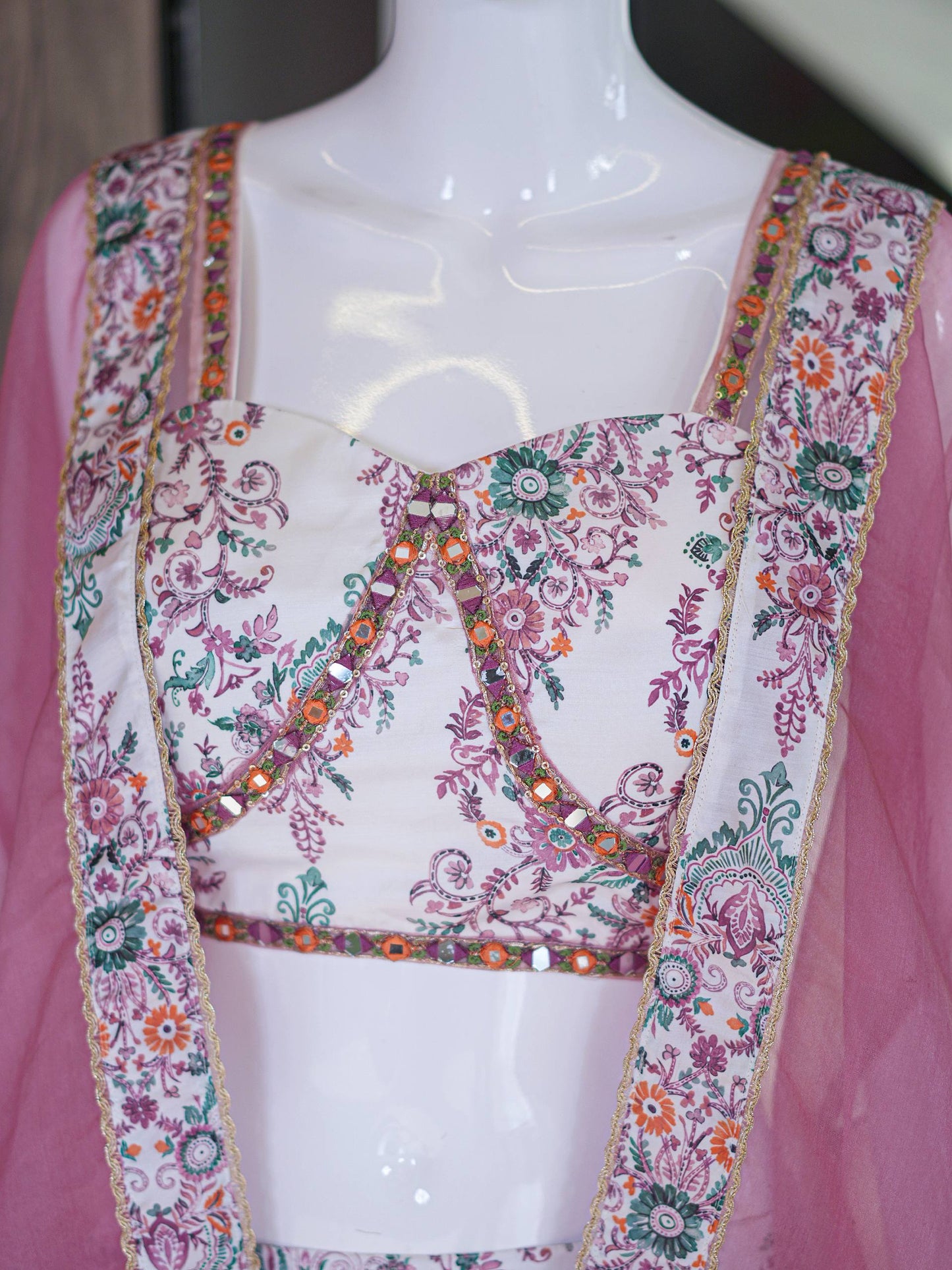 RangBhoomi Designer Indo-Western Luxury Edit — Floral Printed French Crepe Top with Palazzo & Organza Cape