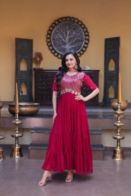 RangBhoomi Premium Designer Ready-to-Wear Gown Collection in Red and Pink