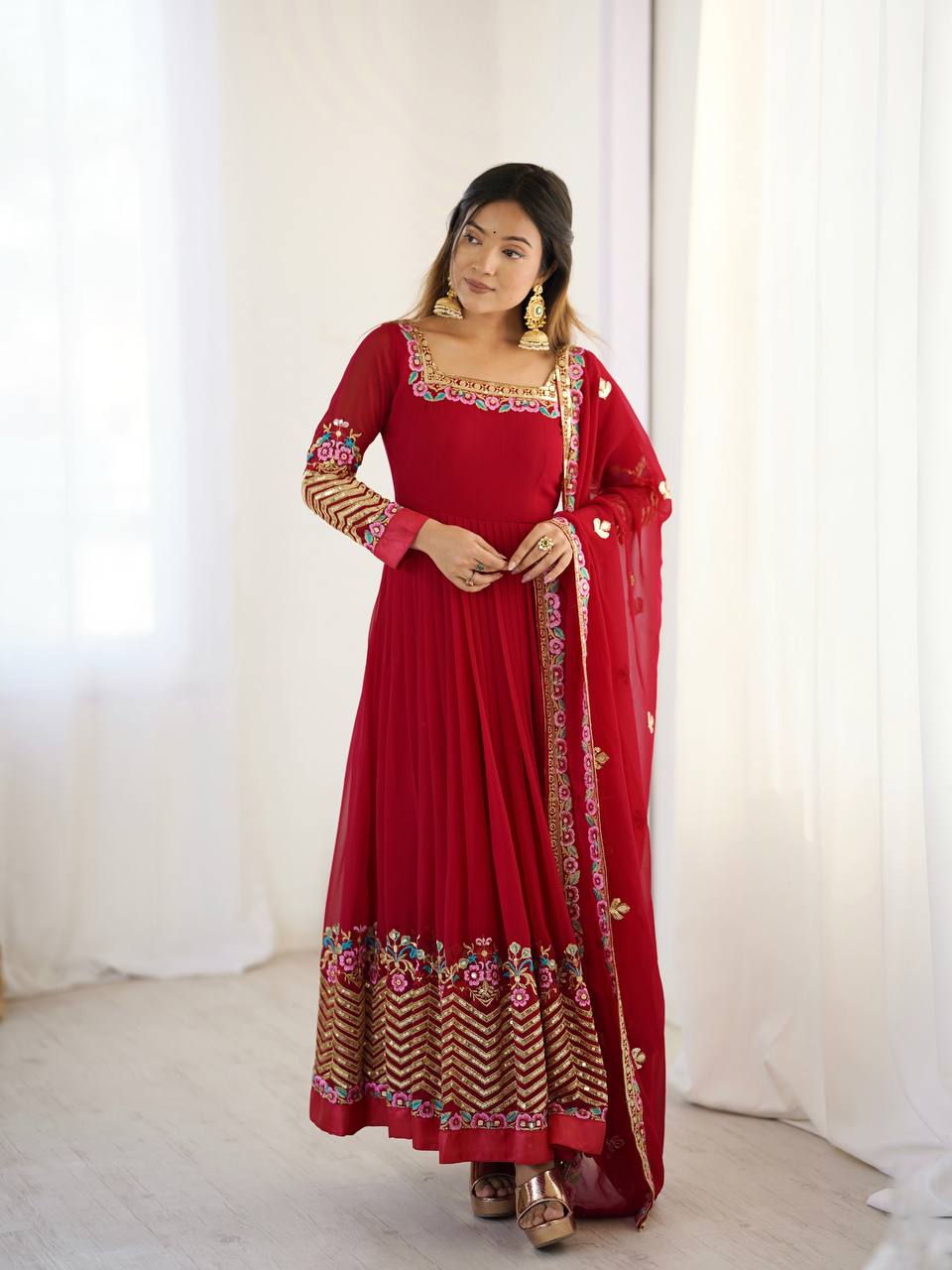 RangBhoomi Heavy Designer Party Gown with Embroidered Dupatta