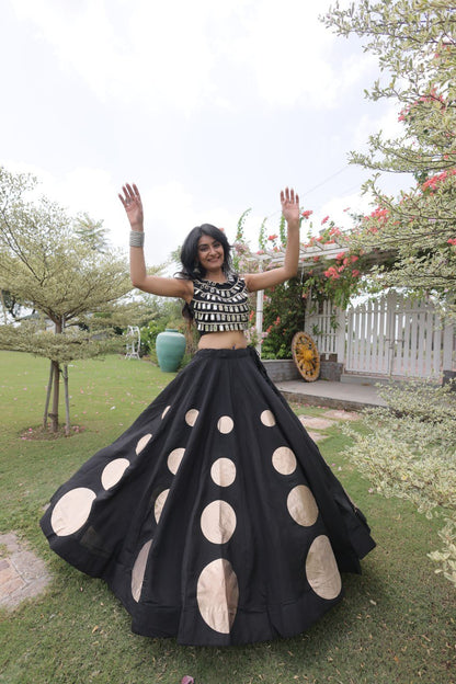 RangBhoomi Navratri Roman-Silk Lehenga Choli Set — Full-Stitched Festive Ensemble