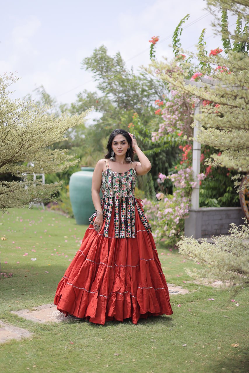 RangBhoomi Navratri Kora Cotton Lehenga Set — Full-Stitched Festive Ensemble
