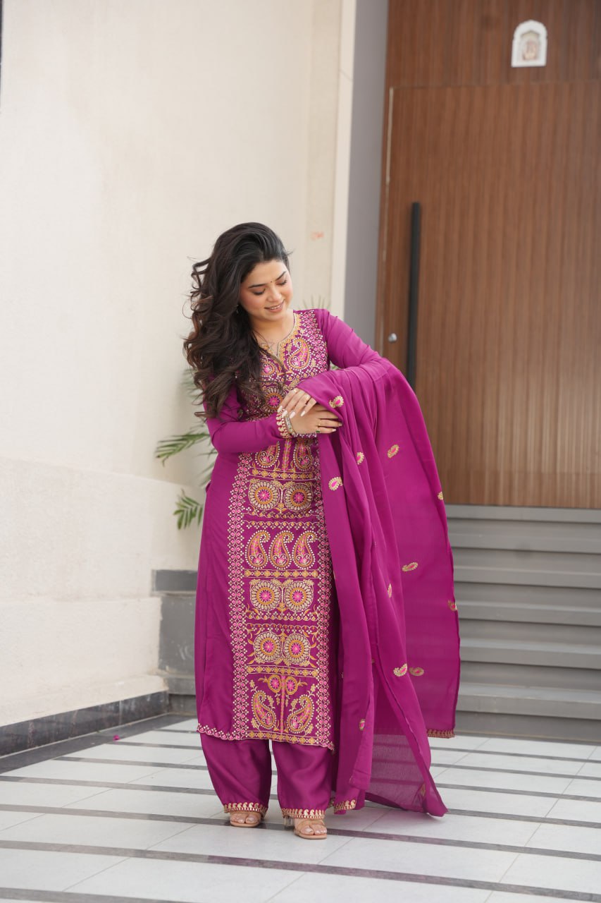 RangBhoomi Elegant Ready-to-Wear Top, Pant, and Dupatta Set with Intricate Multi-Thread Embroidery 2026 Collection