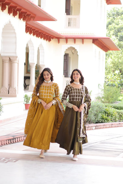 RangBhoomi Premium Ready-to-Wear Embroidered Gown and Dupatta Set