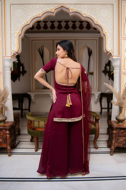RangBhoomi Heavy Embroidered 3-Piece Suit Set with Real Mirror Work and Elegant Lace Border