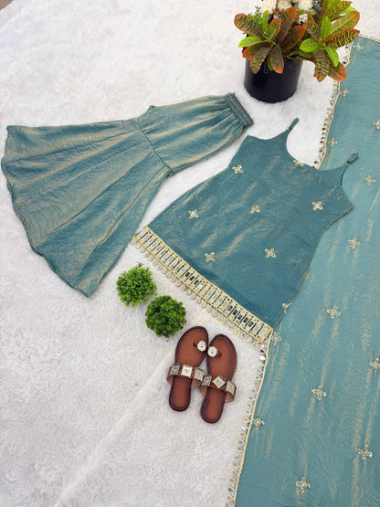 Women's Elegant Ethnic Ensemble with Embroidered Mirror Work - Ready to Wear