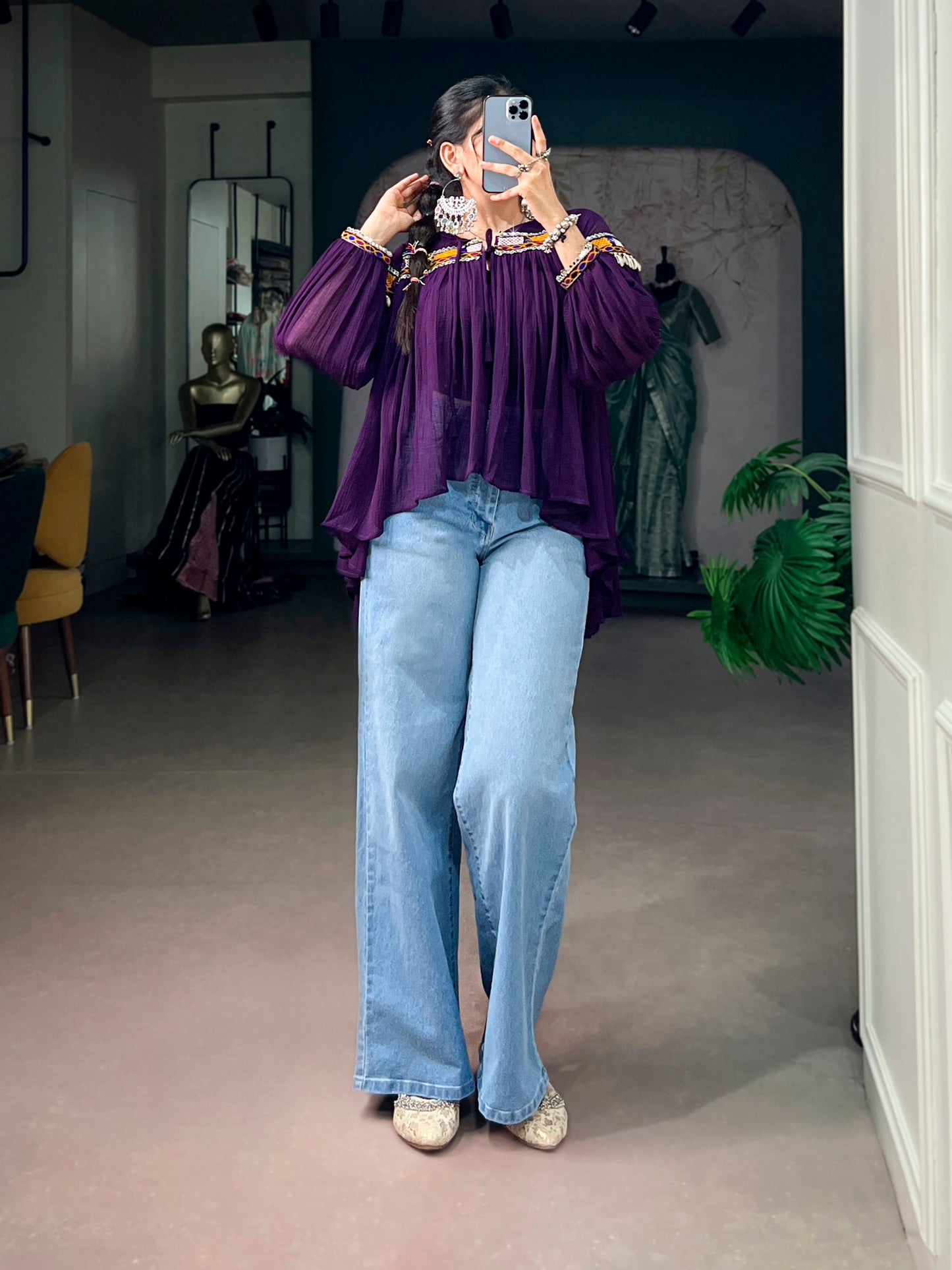 Garba Glam Top — Lightweight Mirror & Gamthi Lace Cape by RangBhoomi
