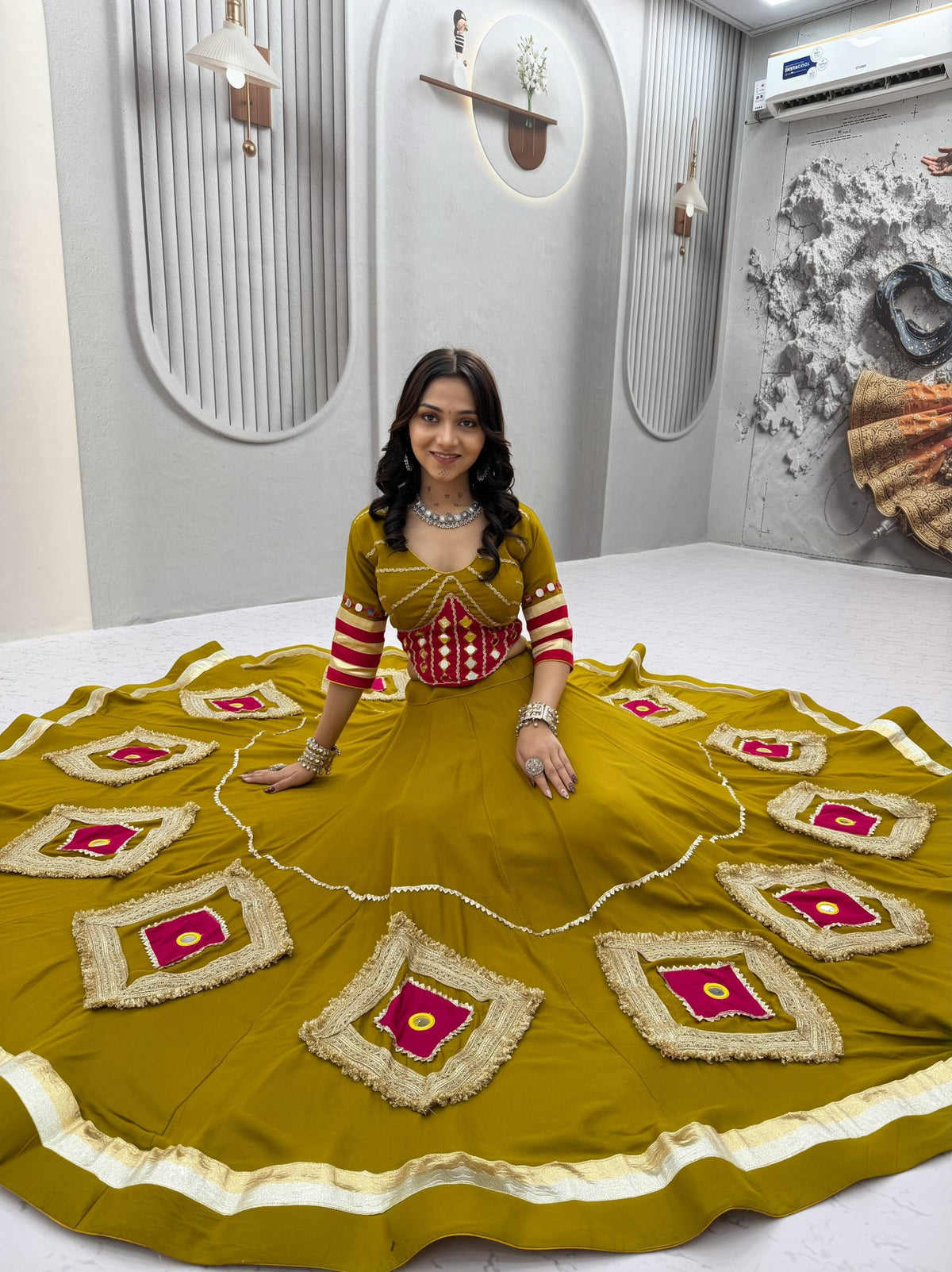 RangBhoomi Navratri Special Handwork Cotton Lehenga Choli — 6m Flair, Full-Stitched
