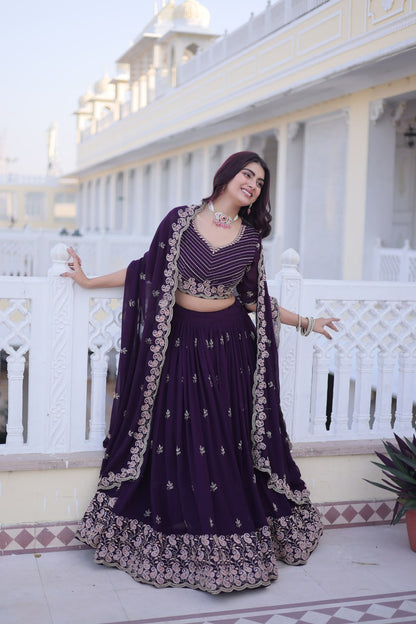 Elegant Lehenga Choli and Dupatta Set with Intricate Sequins and Zari Embroidery