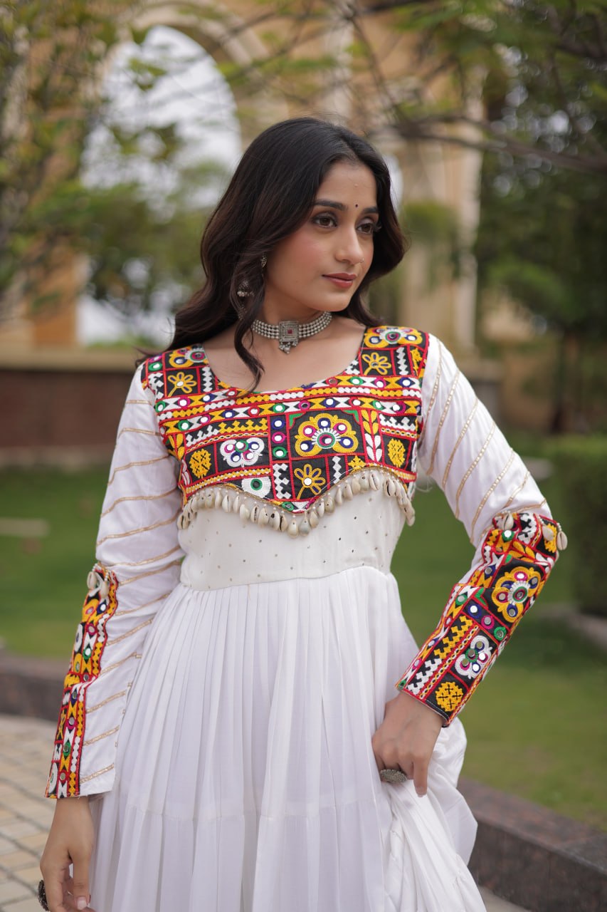 RangBhoomi Navratri Gown Collection 2026 - Elegant Mukaish & Mirror Work Full-Sleeve Gown