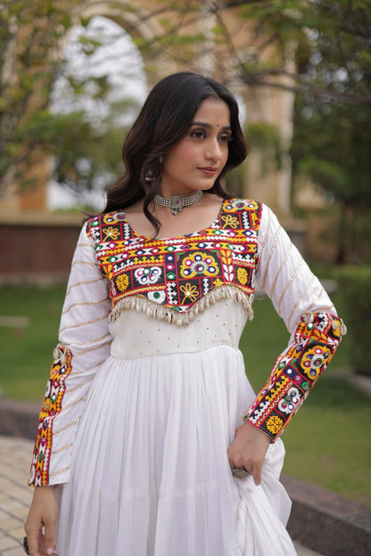 RangBhoomi Navratri Gown Collection 2026 - Elegant Mukaish & Mirror Work Full-Sleeve Gown