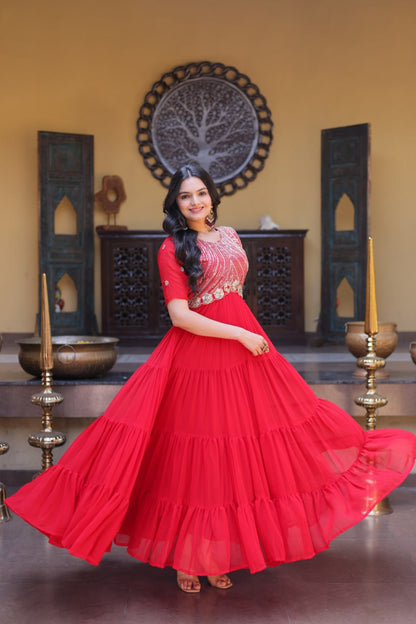 RangBhoomi Premium Designer Ready-to-Wear Gown Collection in Red and Pink