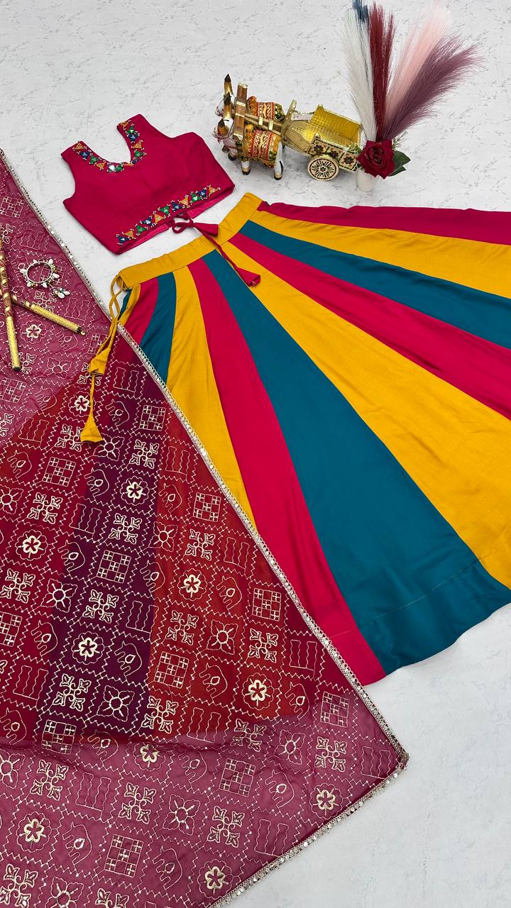 RangBhoomi Navratri Special Cotton Lehenga Choli with Vintage Dupatta — 6m Flair