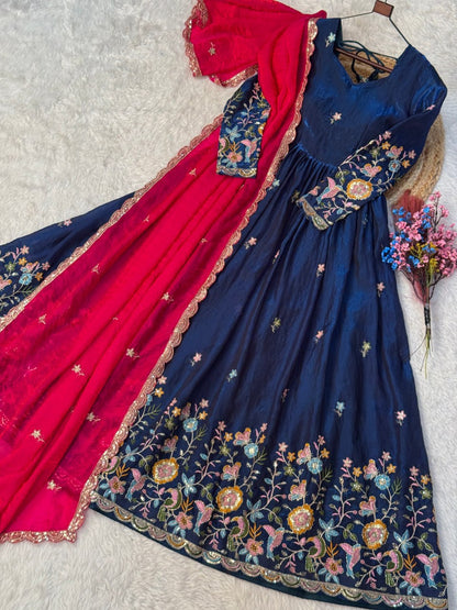 Elegant Fendi Silk Gown with Heavy Sequin and Zari Embroidery, Paired with Matching Dupatta – Collection 2026