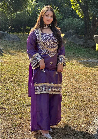 RangBhoomi Women's Fully Stitched Ethnic Wear Set with Fendy Silk and Real Mirror Work