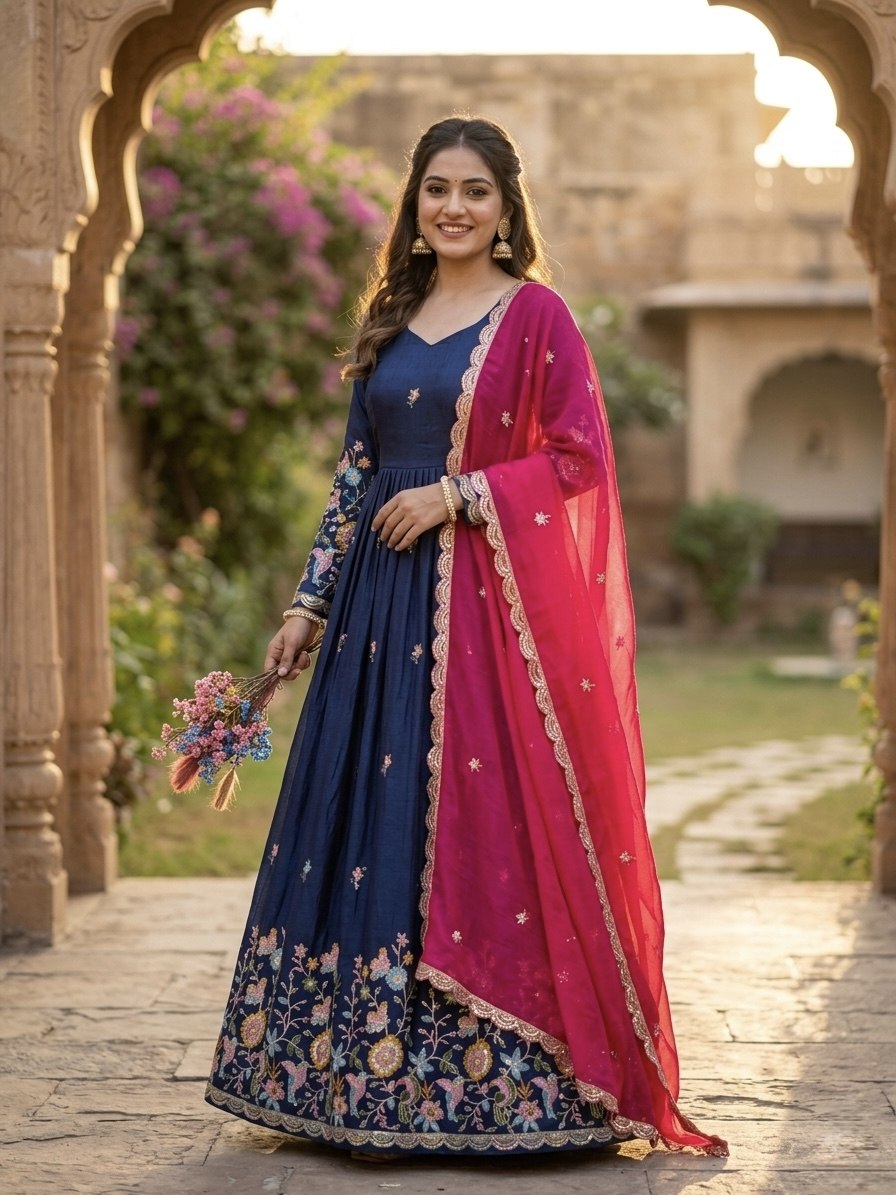 Elegant Fendi Silk Gown with Heavy Sequin and Zari Embroidery, Paired with Matching Dupatta – Collection 2026
