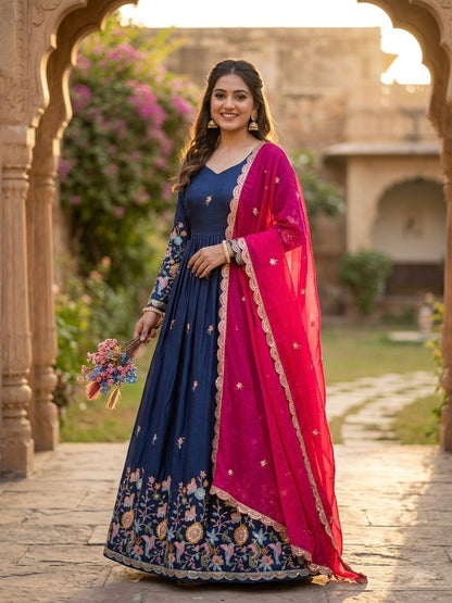 Elegant Fendi Silk Gown with Heavy Sequin and Zari Embroidery, Paired with Matching Dupatta – Collection 2026
