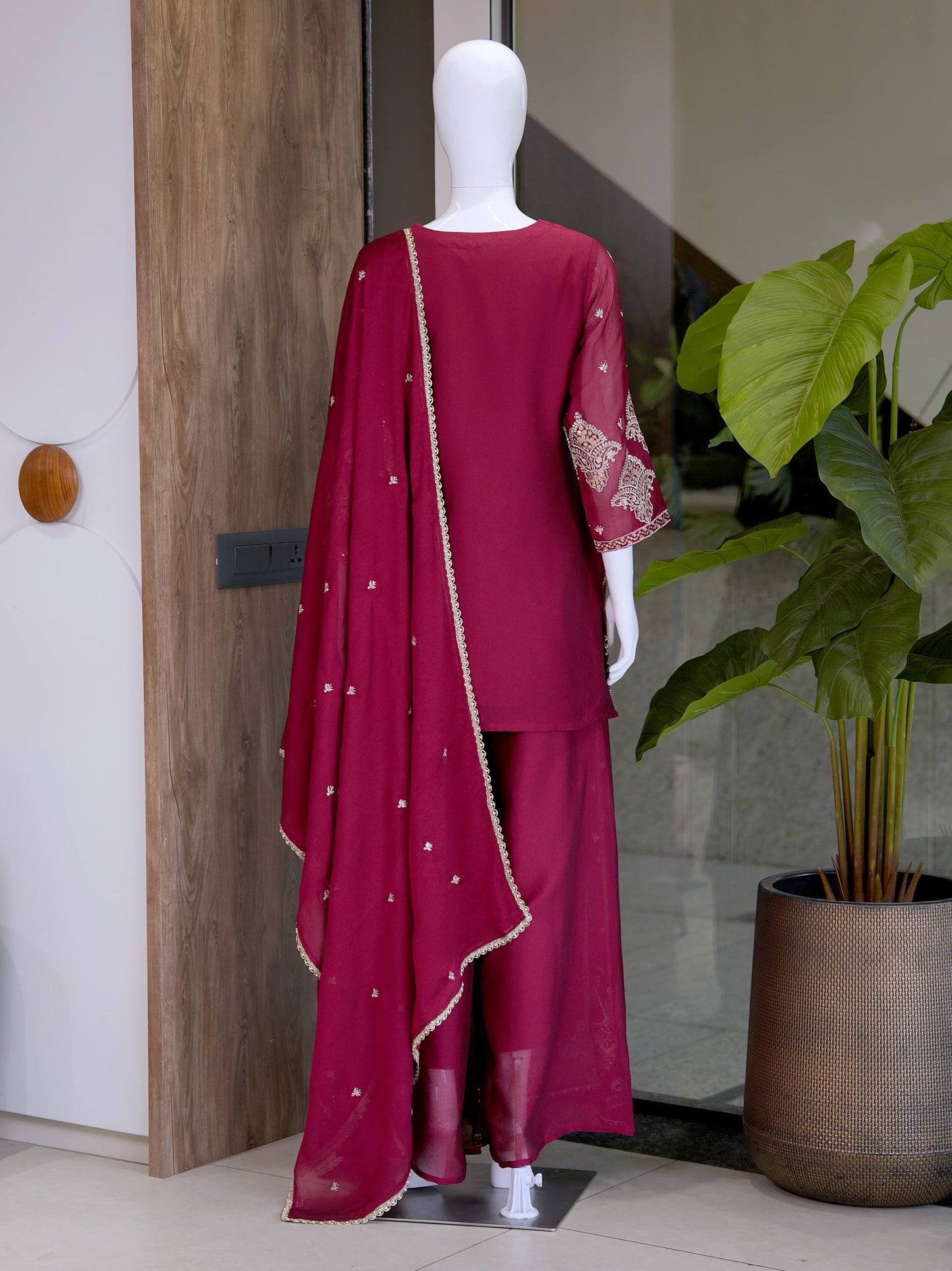 RangBhoomi Designer Wear Festival Exclusive Collection – Premium Embroidered Rangoli Crush Fabric Set with Palazzo and Lace Dupatta