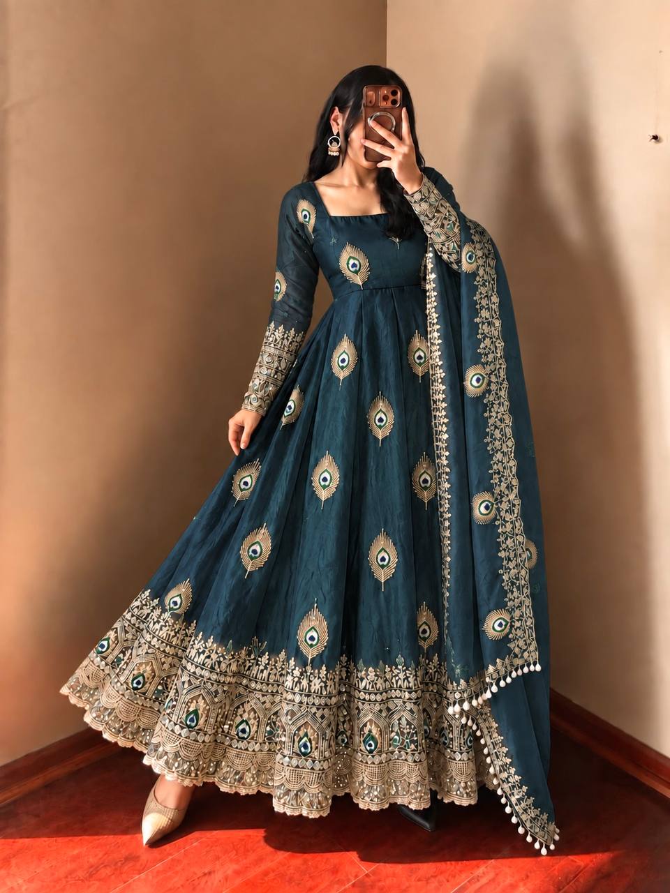 RangBhoomi Fendy Silk Gown with Fully Flair