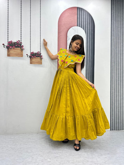 Trendy Hand-Embroidered Roman Fabric Gown with Soft Micro Cotton Lining, Fully Stitched, Available in Sizes M to XL and Beyond
