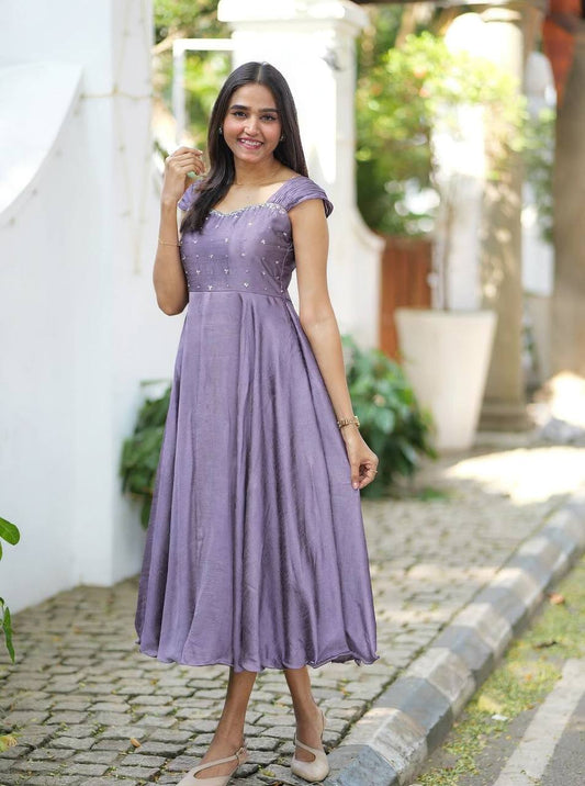 RangBhoomi Festival Maggam Work Rangoli Silk Gown – 48 inch Lined Elegant Gown