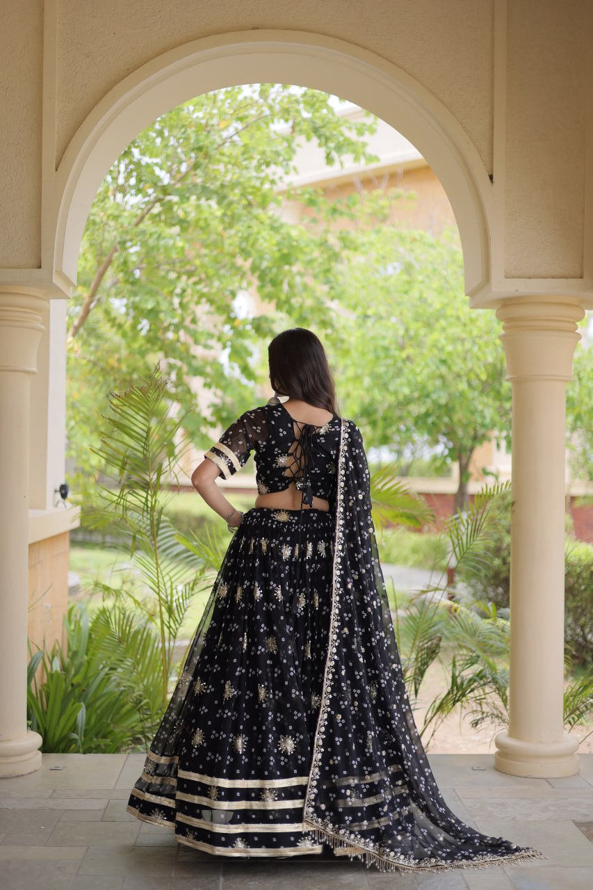 RangBhoomi Four-Color Faux Georgette Bandhej Lehenga Choli Set with Dupatta