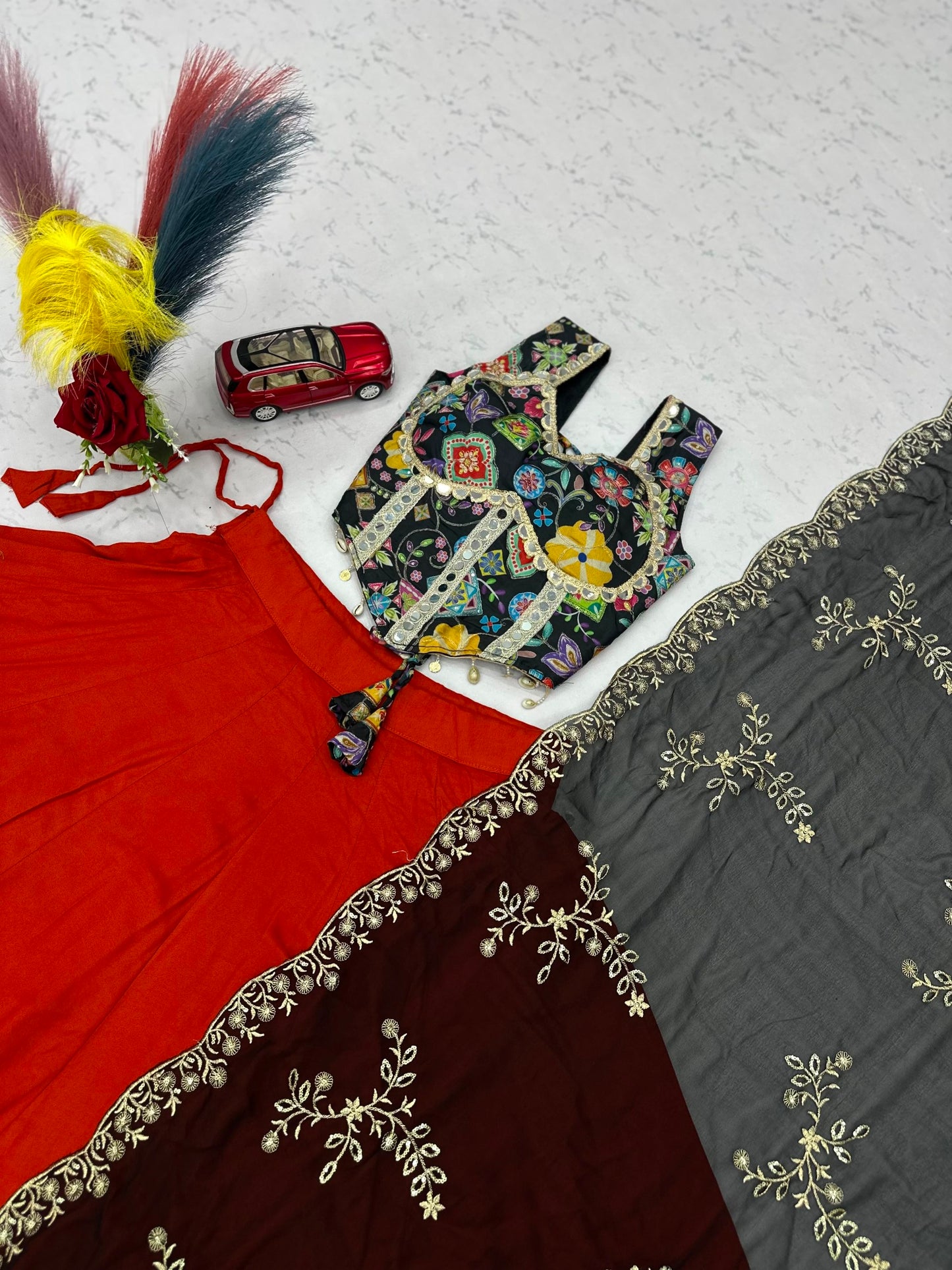 RangBhoomi Tapi-338 Big Flair 6 Meter Pure Cotton Lehenga Choli — Silk Choli, Fox Georgette Dupatta