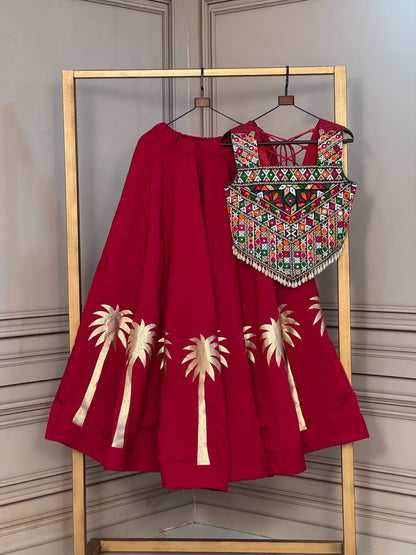 RangBhoomi Navratri Lehenga Choli — Festive Roman Fabric Set for Garba & Dandiya