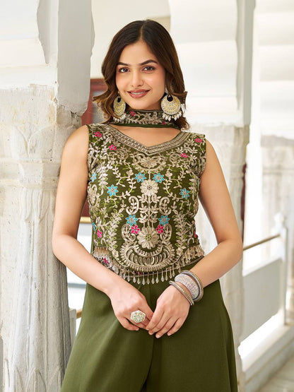 Chic Designer Embroidered Palazzo Co-ord Set with Dupatta