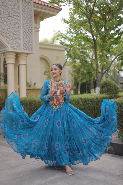 RangBhoomi Bandhani & Kutchi Patchwork Faux Georgette Gown — Navratri Collection 2026
