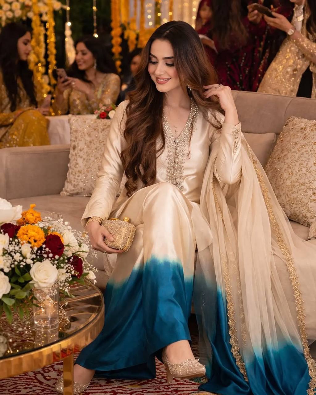 Launching New Designer Party Wear Look Pure Roman Glass Top & Elegant Palazzo with Dupatta Set