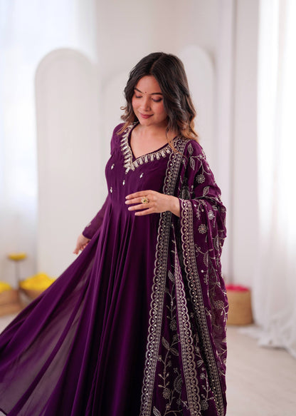 RangBhoomi Elegant Embroidered Mirror Anarkali Three-Piece Gown Set