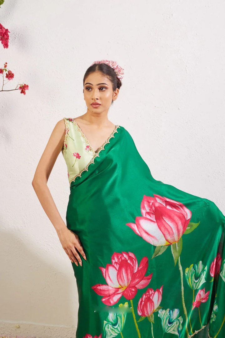 Ready To Wear Organza Silk Saree - Floral Printed
