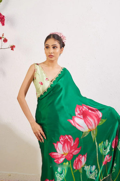 Ready To Wear Organza Silk Saree - Floral Printed