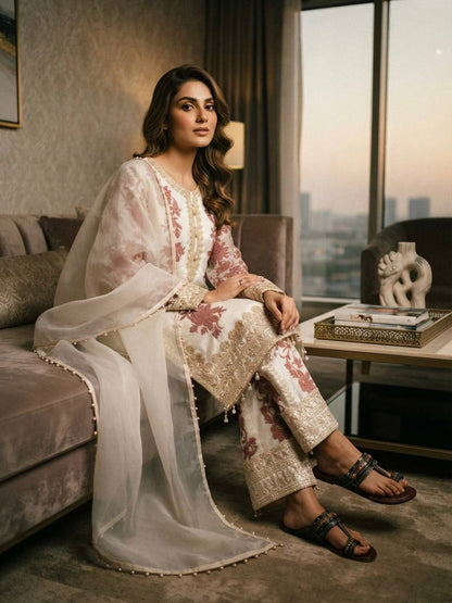 RangBhoomi Designer Party Wear Heavy Star Georgette Top, Plazzo & Dupatta Set