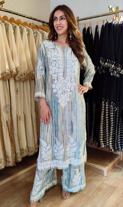 Elevate Your Summer Style with RangBhoomi's Designer Set Featuring Elegant Embroidered Work in Two Unique Prints