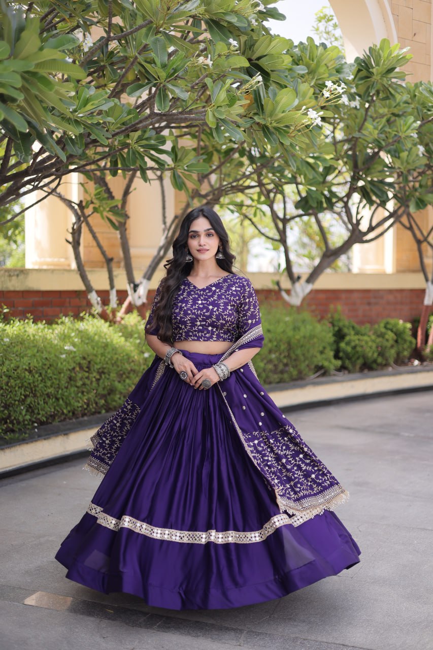 RangBhoomi Glory Satin Embroidered Lehenga Choli Set - Full-Stitched Lehenga with Designer Dupatta