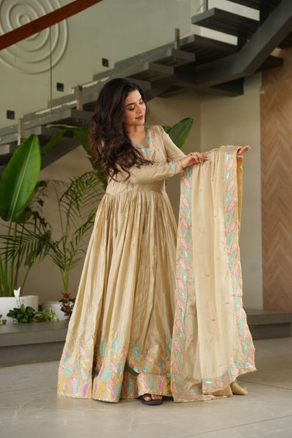Embroidered Grace Gown & Dupatta – Luxe Fusion Wear for Modern Elegance