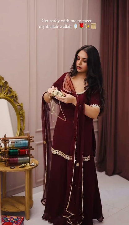 RangBhoomi Elegant Designer Heavy Faux Georgette Silk Top, Bottom, and Dupatta Set Fully Stitched and Ready to Wear