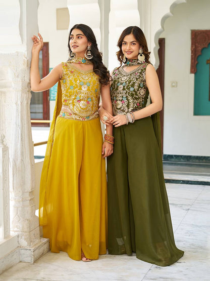 Chic Designer Embroidered Palazzo Co-ord Set with Dupatta
