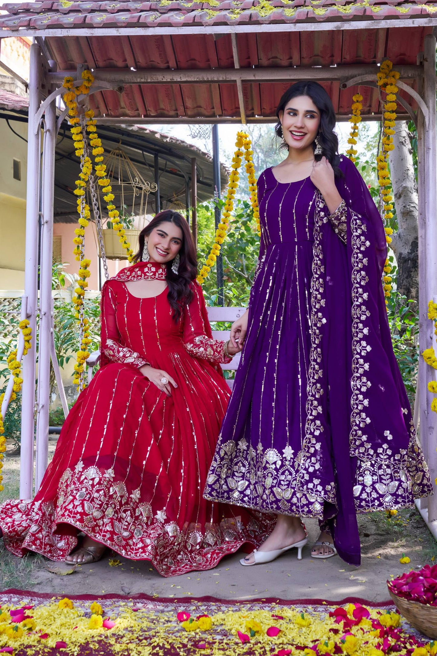 RangBhoomi New Festival Collection Long Gown with Dupatta – Elegant Fox Georgette Fabric with Heavy Sequence Embroidery