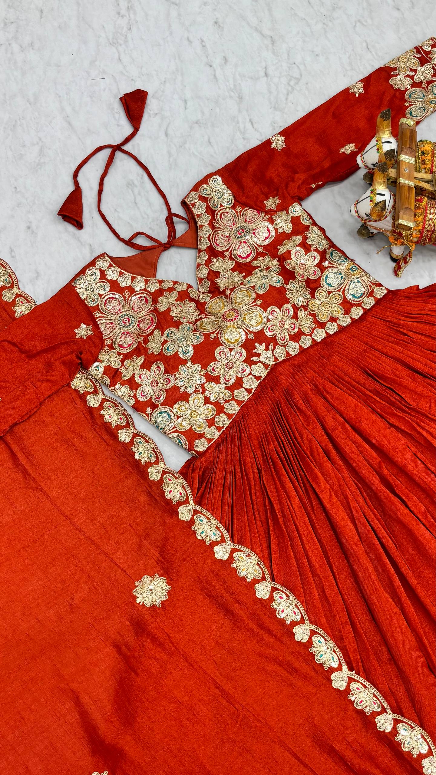 RangBhoomi Exclusive Festival Long Gown and Matching Dupatta Set with Heavy Embroidery
