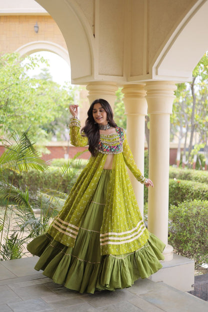 RangBhoomi Navratri 2026 Lehenga & Kurti Set – Kora Cotton Lehenga with Bandhni Faux Georgette Kurti (L, 40" Stitched)